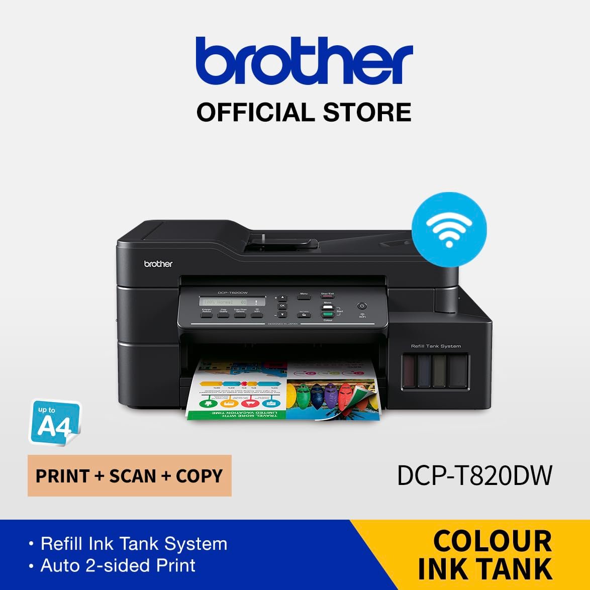 Brother DCP-T820DW Printer - Auto Duplex Printing, Print, Scan, Copy, ADF, WiFi/LAN/USB, Print Up To 15K Pages In Black And 5K In Colour Each For (CMY),Get An Extra Black Ink Bottle, Free Installation - Image 3